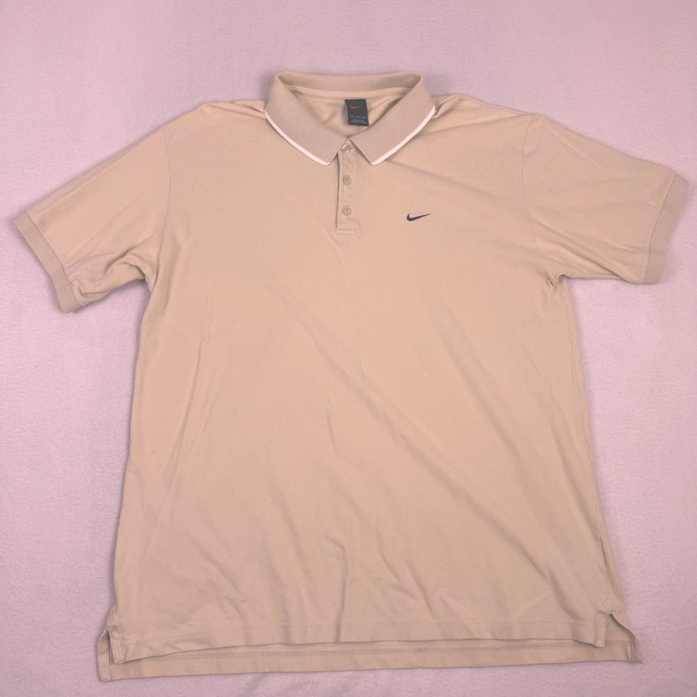 Vintage Nike Polo Shirt Mens XL Beige Tan Black Tag Pique Made in Peru
